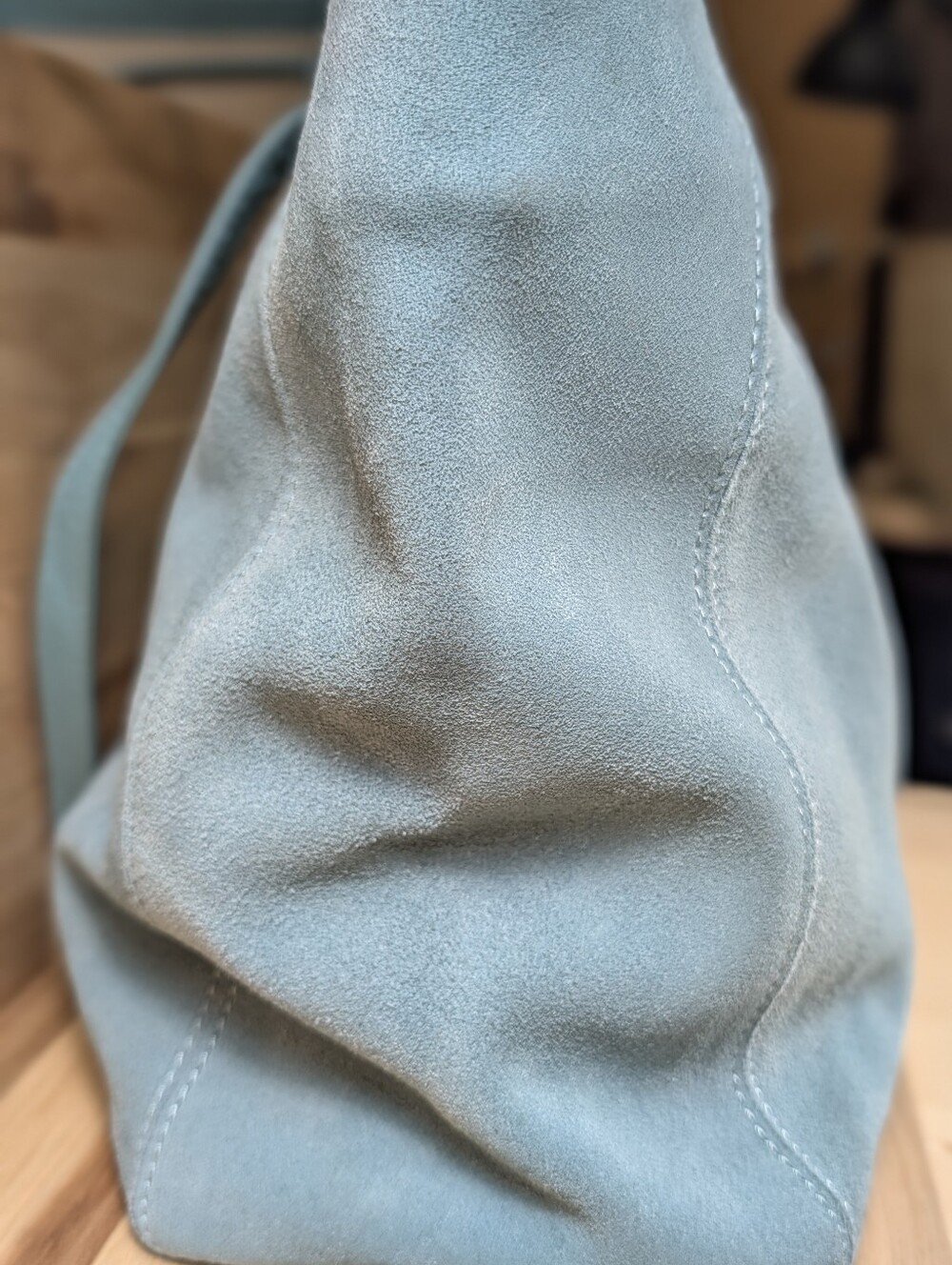 UGG Powder Blue Suede Tote with Gold Logo - Picture 6 of 15